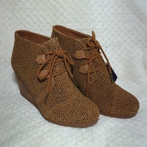 Toms Kala Suede Cheetah Print Wedge Booties